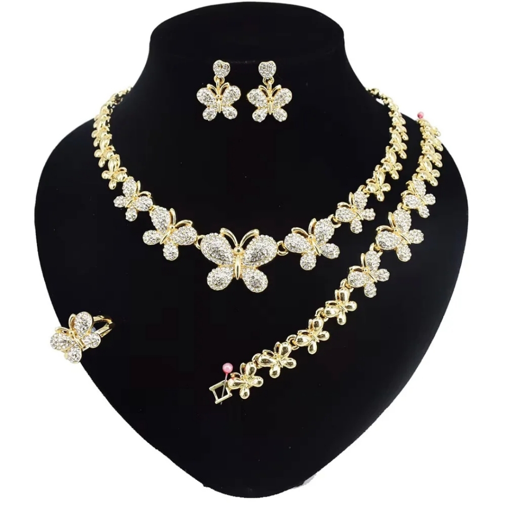Elegant Gold Filled Butterfly Jewelry Set necklace bracelet earrings